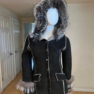 $3000 ANDREW ELISSEE SHEARLING LAMBSKIN HOODED FUR TRIM JACKET SIZE S SMALL